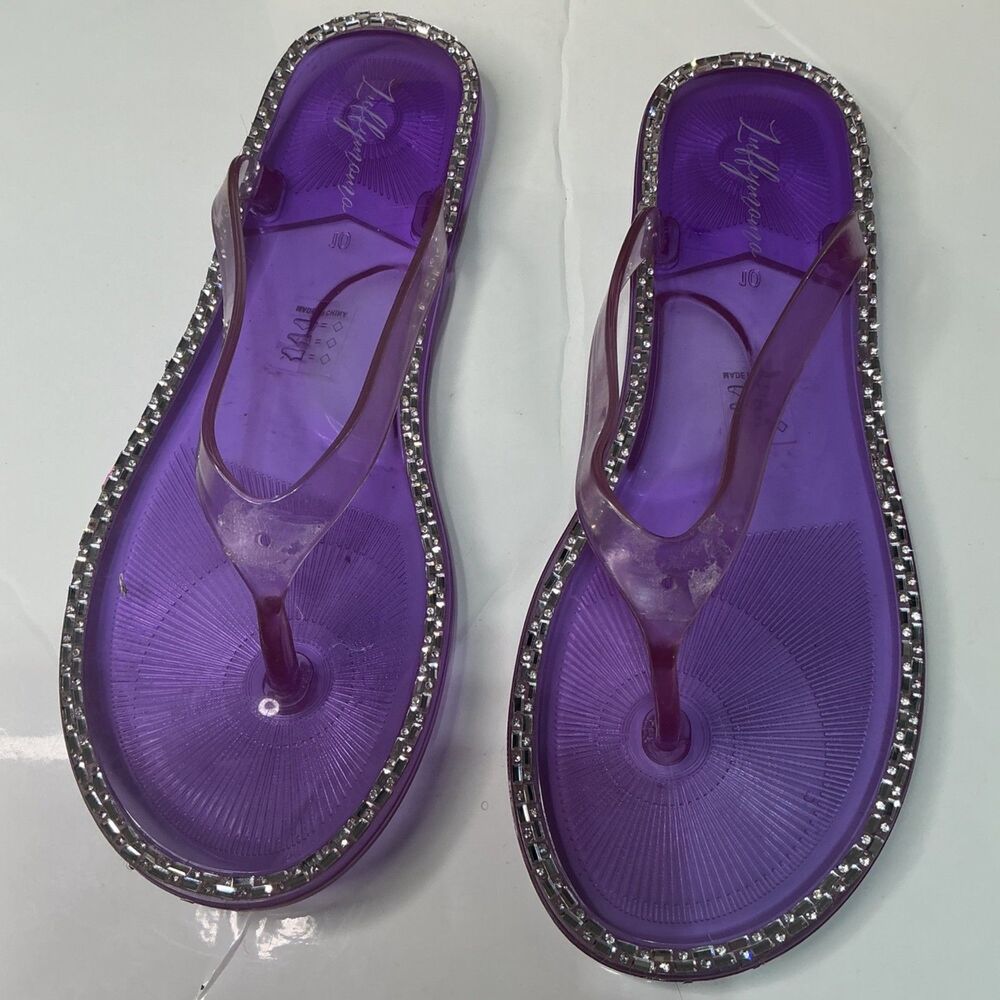 Luffymomo Womens Purple Rhinestone-Trimmed Jelly Sandals Size 10